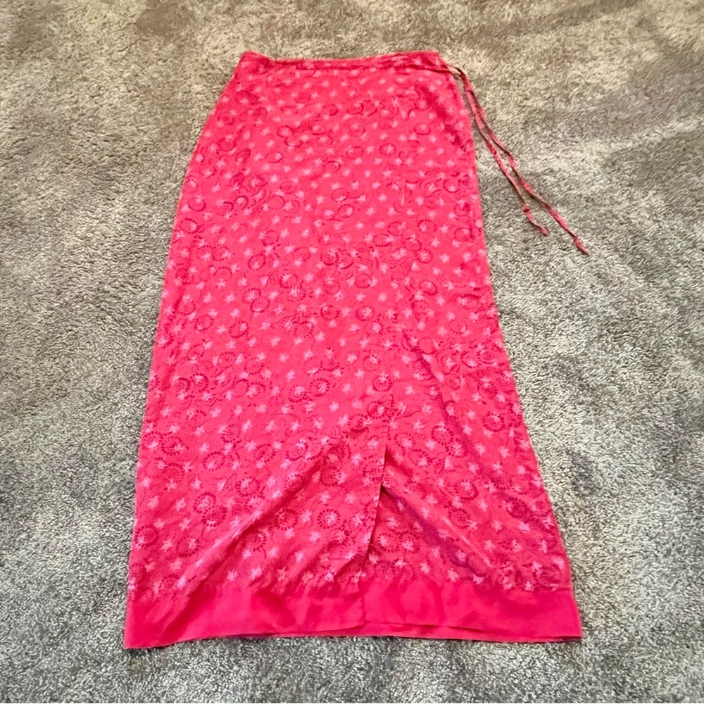 Vintage Express 100% Silk Lavender Red Wrap Size 3/4 Maxi Skirt